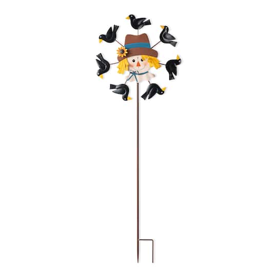 Glitzhome® 41.75" Fall Scarecrow Head with Crows Windmill Yard Stake